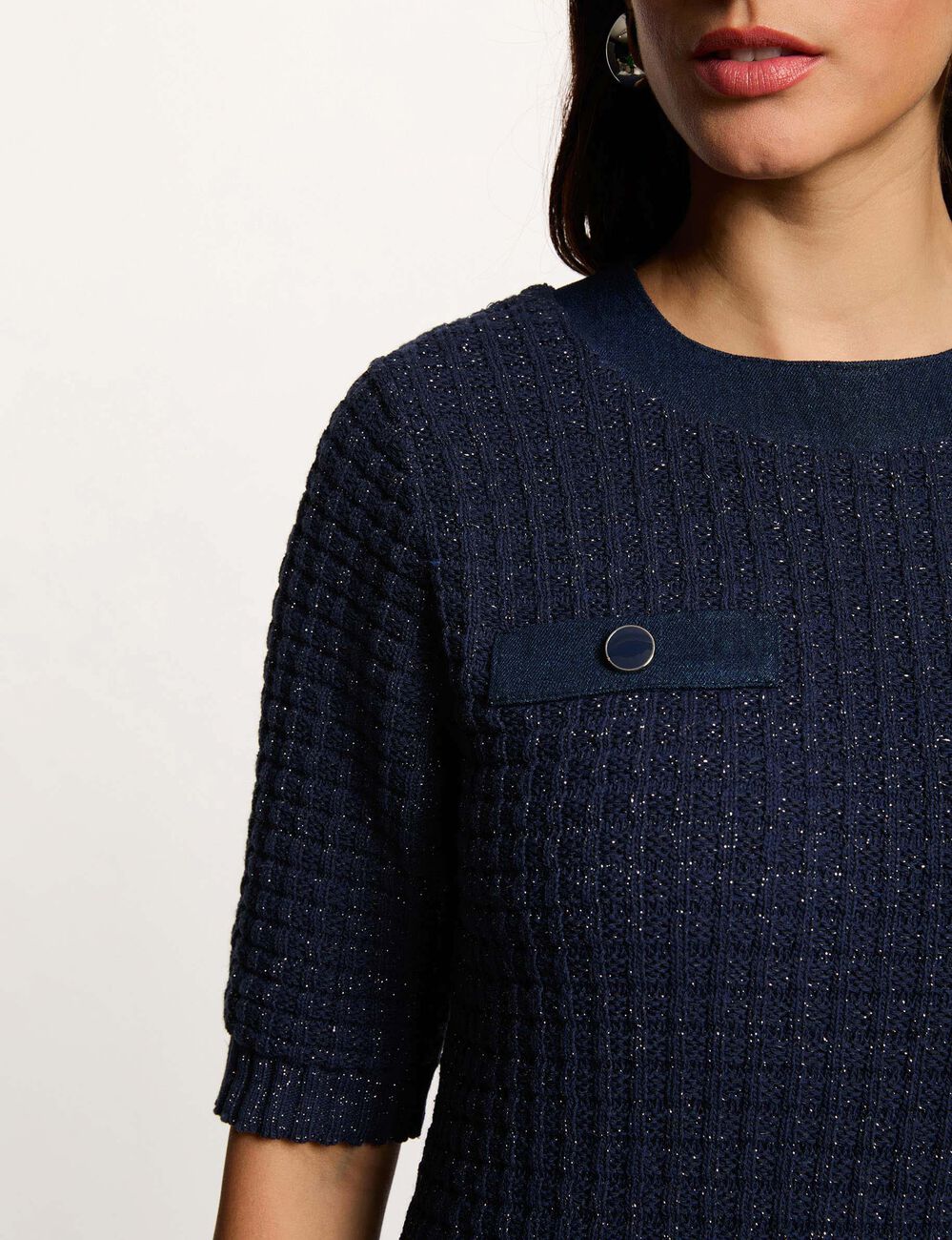 Robe tricot col rond bleu marine femme