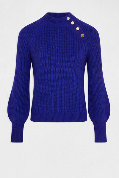 Pull manches longues col montant bleu moyen femme