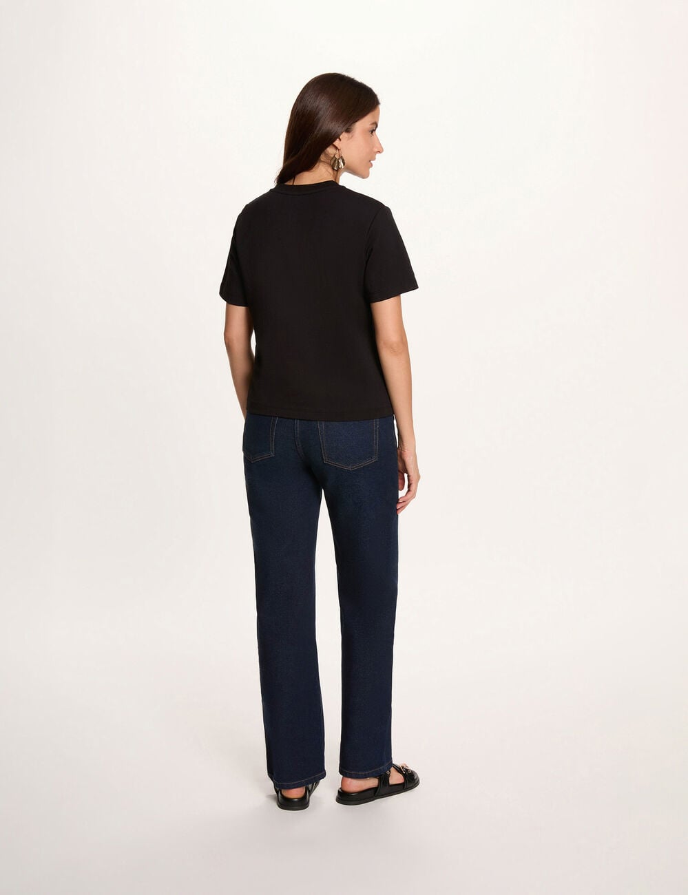 T-shirt col rond boutons noir femme