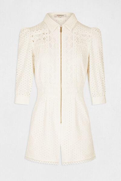 Combinaison droite broderie anglaise ecru femme