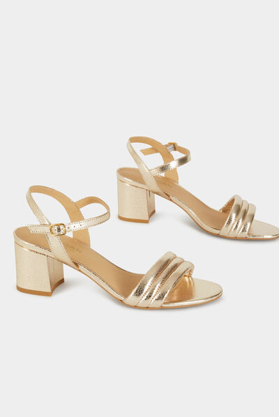 Sandales à talons métallisées en cuir dore femme