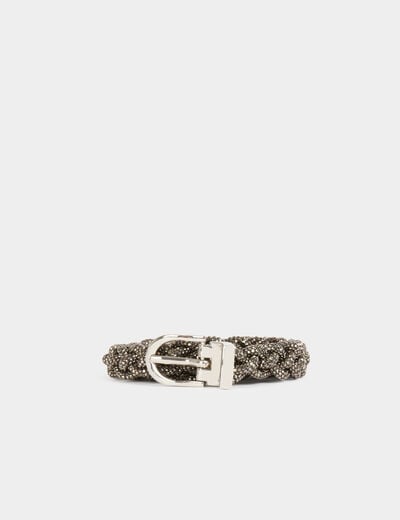 Ceinture tressée strass gris clair femme