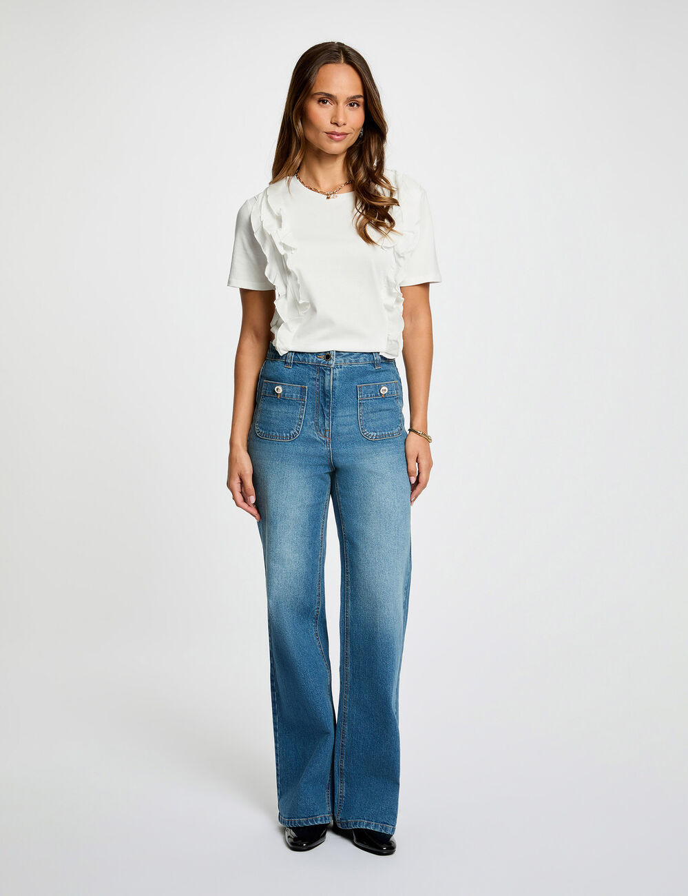 T-shirt volants blanc femme