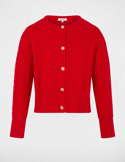 Pull cardigan boutonn&eacute; rouge femme