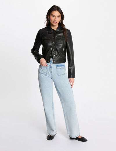 Blouson court simili cuir noir femme