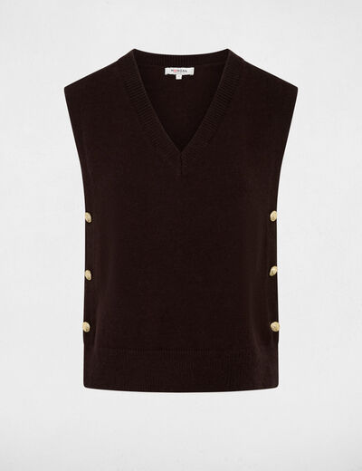 Pull sans manches col v marron fonc&eacute; femme
