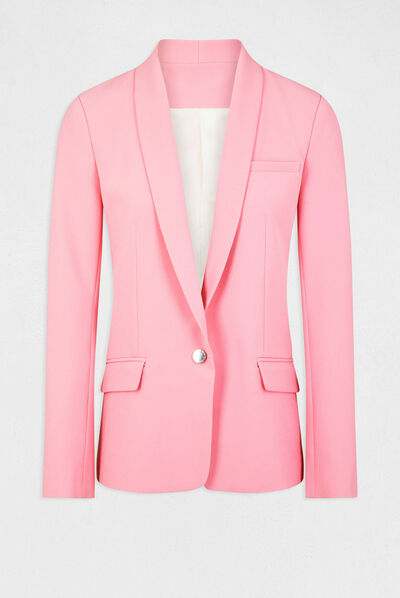 Veste tailleur droite avec col châle rose clair femme