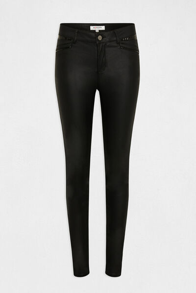 Pantalon skinny enduit à détails vinyle noir femme