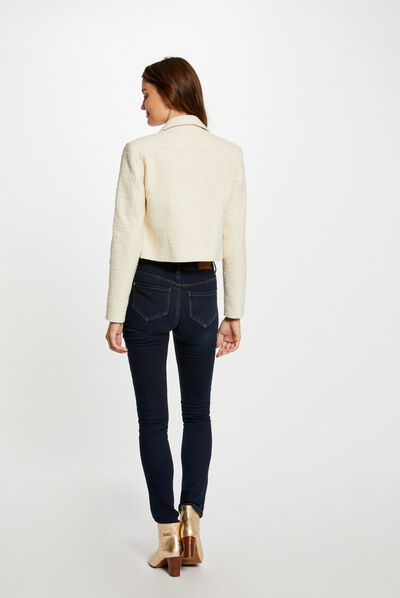 Veste ajustée zippée ivoire femme