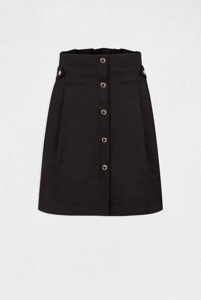 Jupe droite taille haute boutonnée noir femme