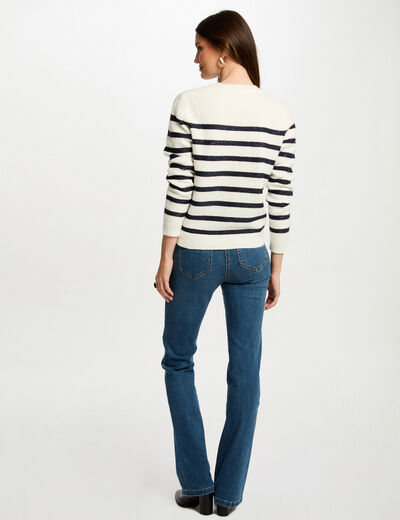 Pull col rond à rayures ecru femme