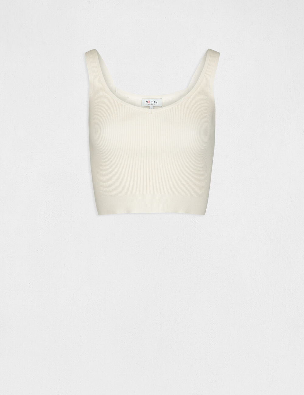 Pull d&eacute;bardeur crop top ivoire femme