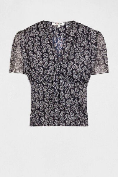 T-shirt manches courtes imprimé végétal marine femme