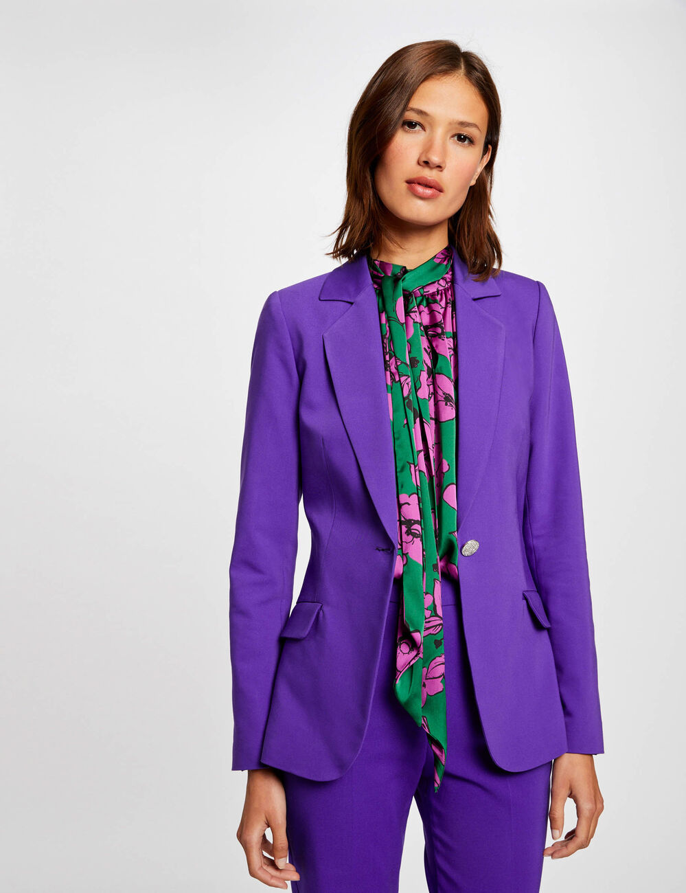 Veste tailleur cintrée boutonnée violet femme