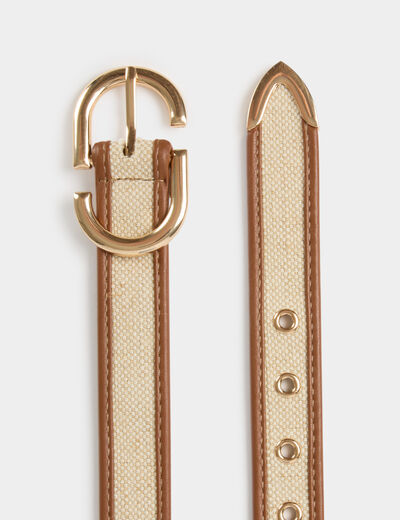 Ceinture fine bicolore beige femme