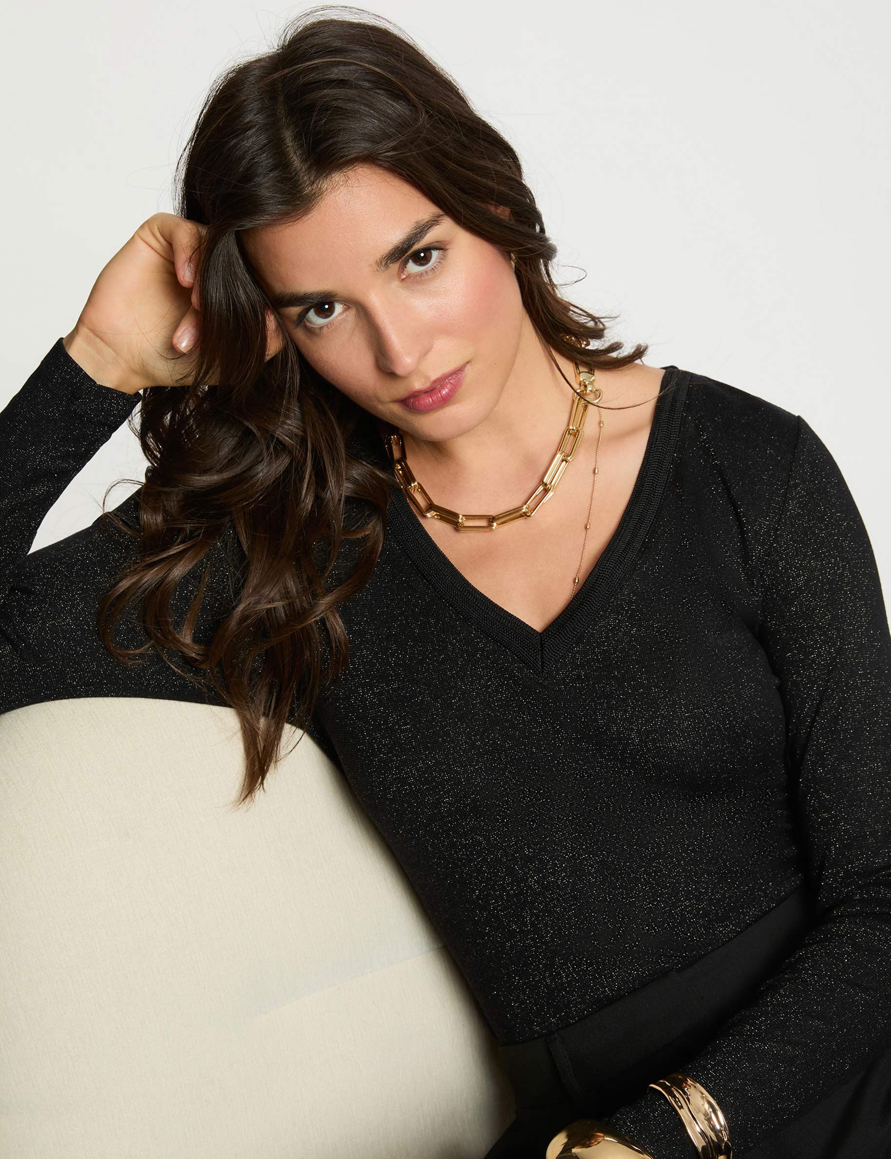 T shirt cintré col v femme - vue 3