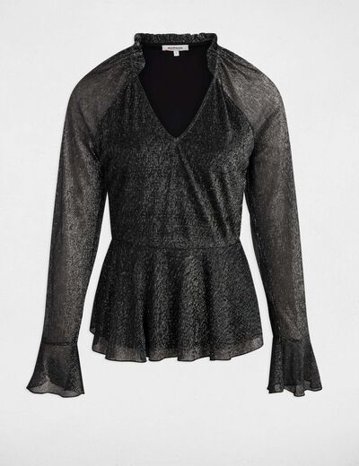 T-shirt col v manches longues noir femme