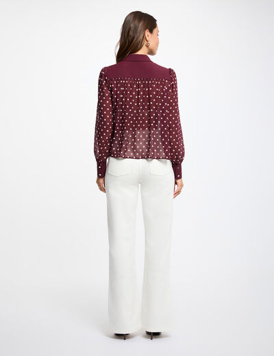 Chemise manches longues &agrave; pois bordeaux femme
