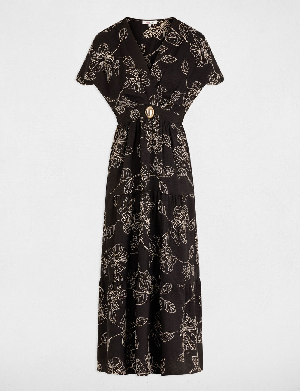 Robe longue broderie multicolore femme