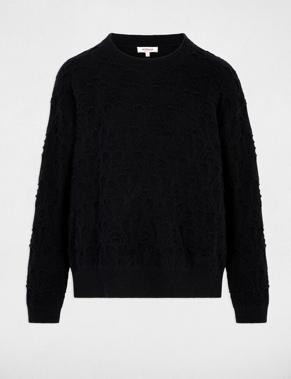 Pull col rond fantaisie noir femme