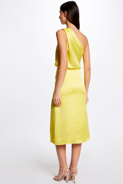 Jupe droite satin fendue jaune moyen femme