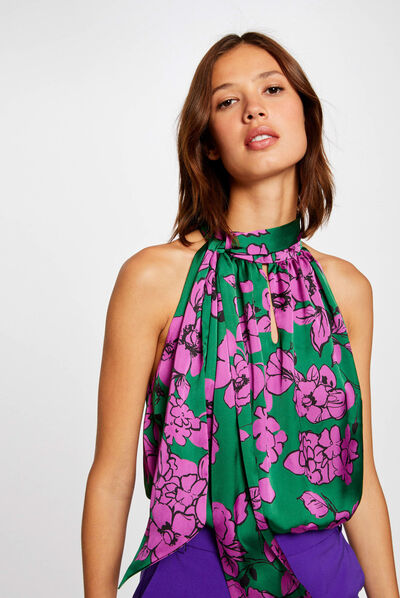 Blouse sans manches imprimé floral violet femme