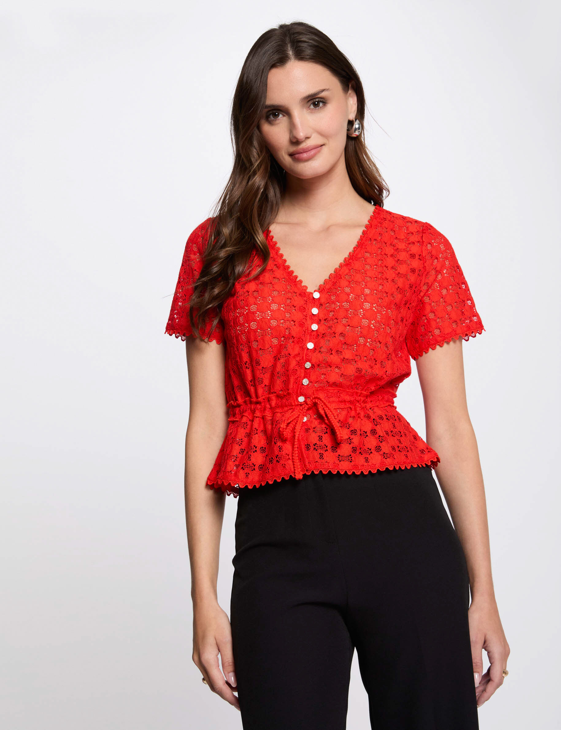 T-shirt manches courtes en dentelle - Morgan - Modalova