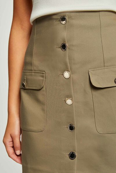 Jupe droite boutonnée avec poches vert moyen femme