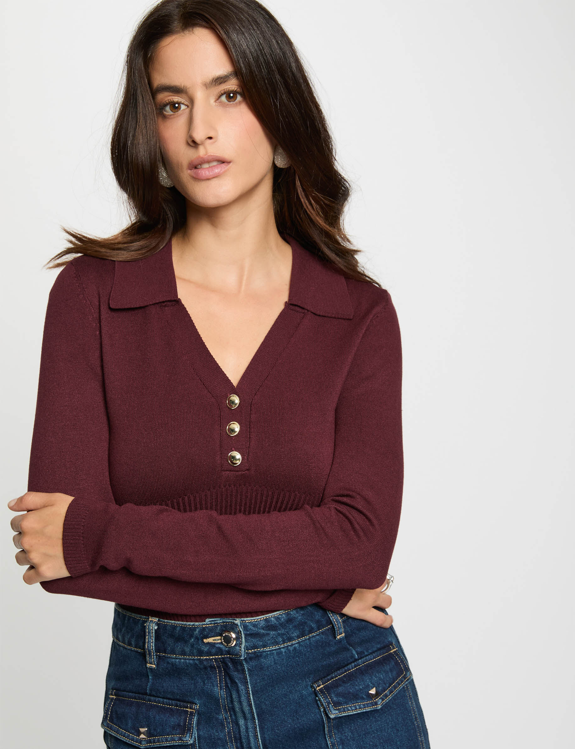 Pull ajusté col polo femme