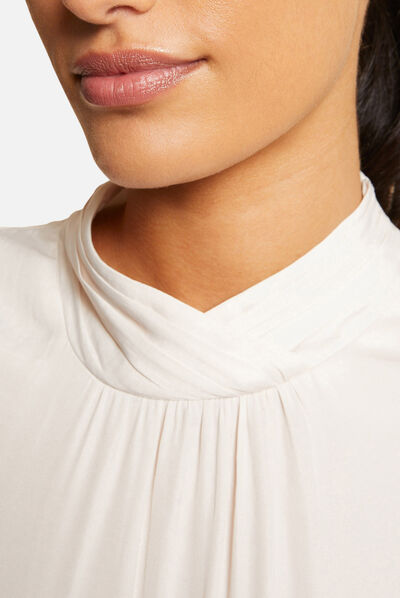 Blouse manches 3/4 satinée ecru moyen femme