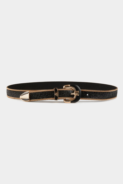 Ceinture avec strass et chaînes noir femme