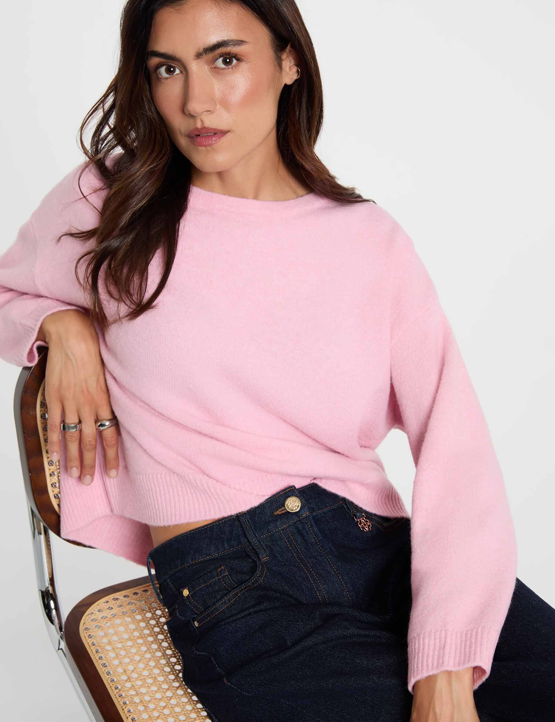 Pull col rond rose pastel femme Pull col rond rose pastel femme