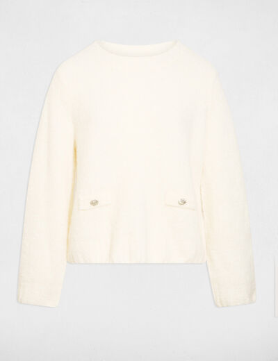 Pull &eacute;pais col rond ivoire femme