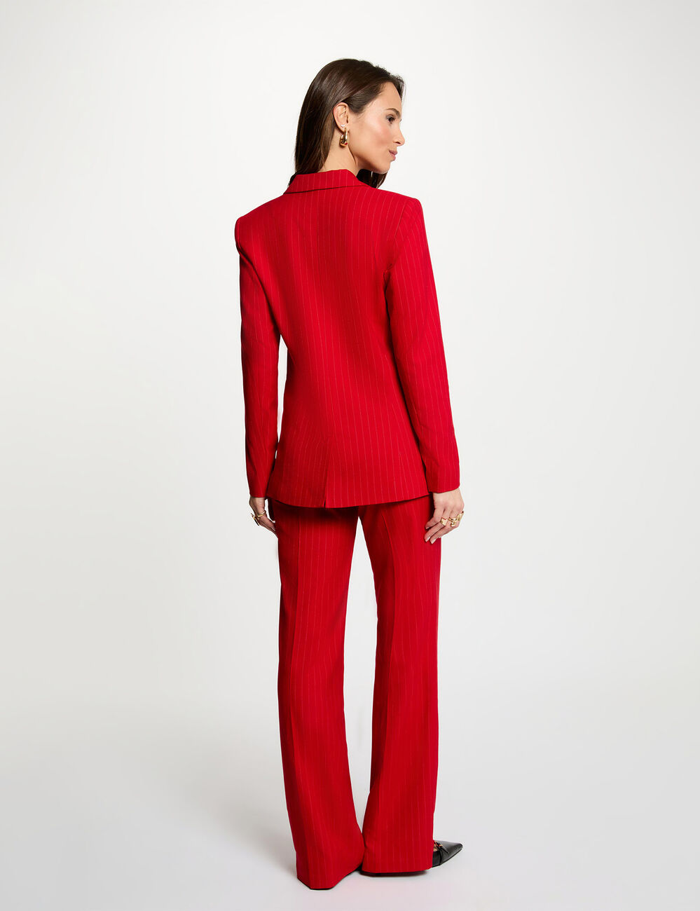 Pantalon droit taille haute rouge femme
