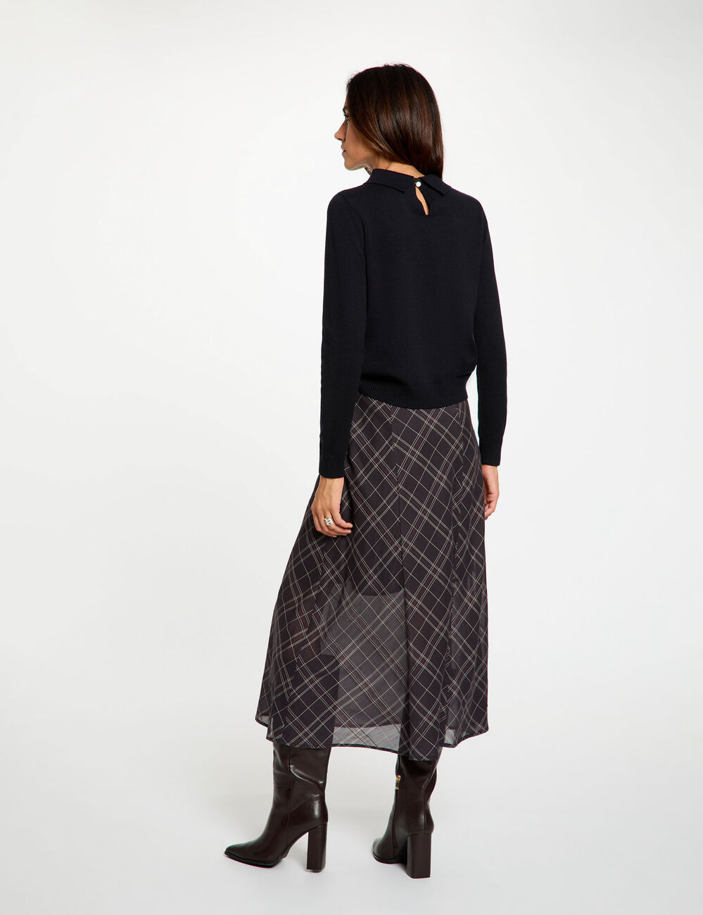 Jupe midi taille haute multicolore femme