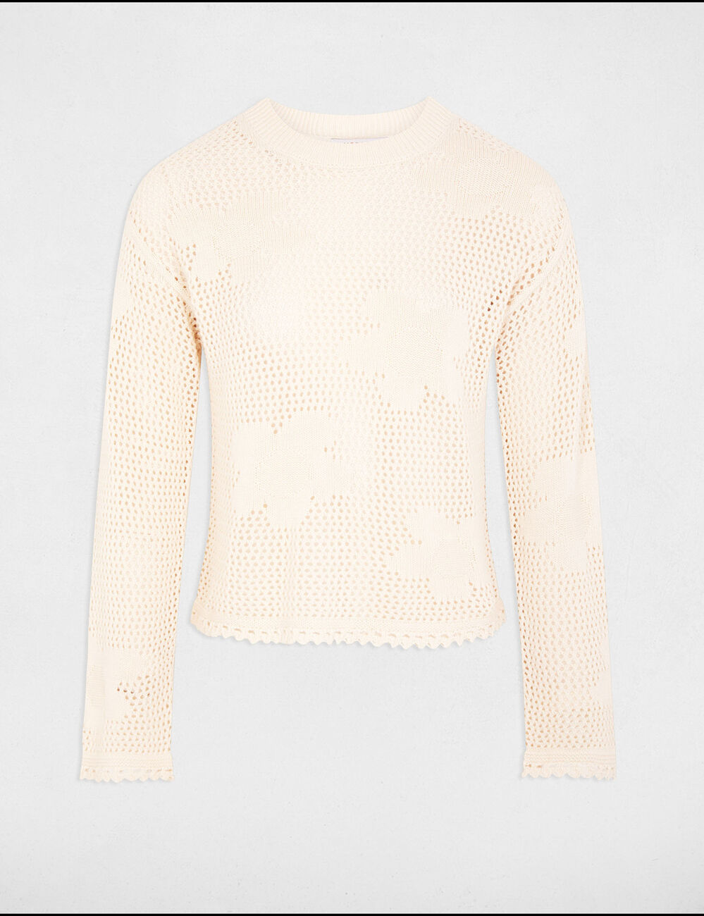 Pull col rond ajouré ivoire femme