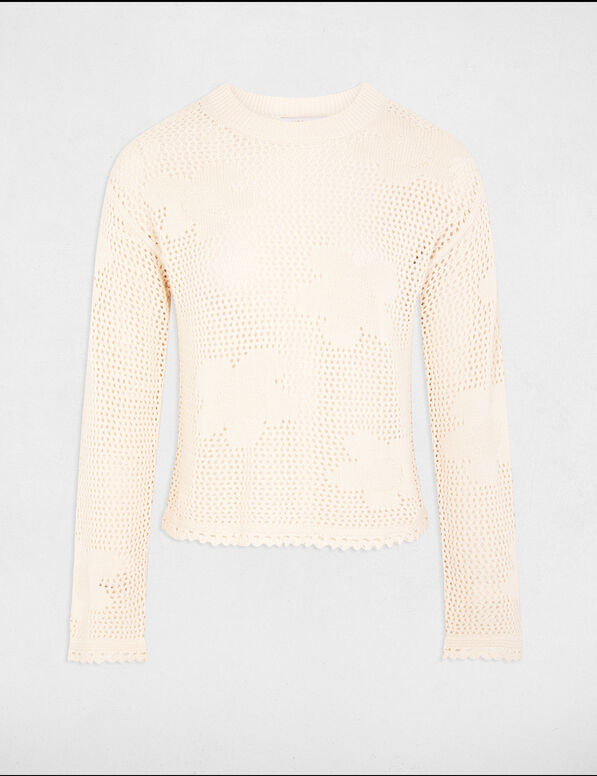 Pull col rond ajouré ivoire femme