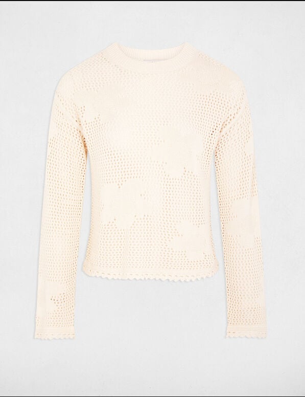 pull col rond ajoure ivoire femme Pull col rond ajouré ivoire femme