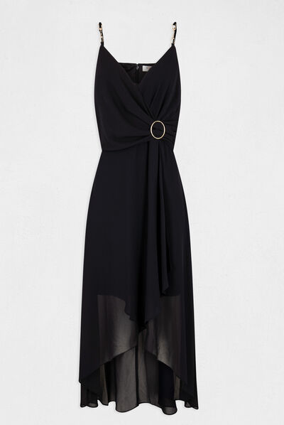 Robe mi-longue à fines bretelles marine femme