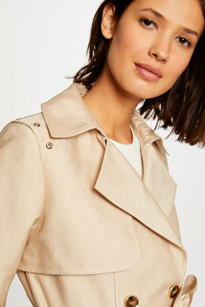 Trench droit ceinturé beige femme
