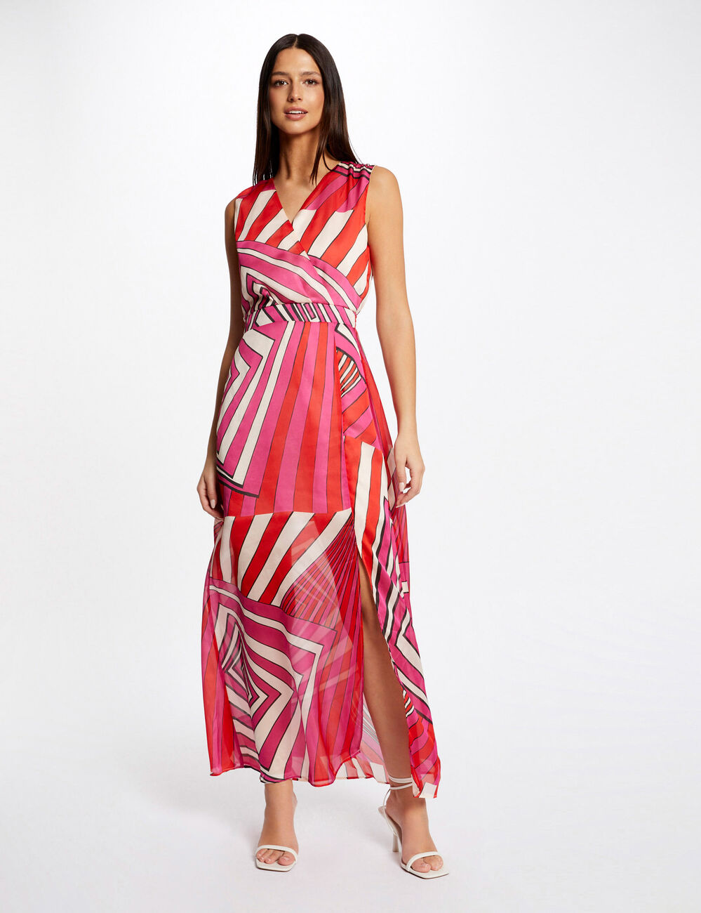Robe longue cintr&eacute;e imprim&eacute; g&eacute;om&eacute;trique multico femme