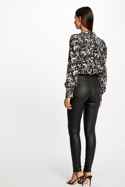 Pantalon skinny enduit à détails vinyle noir femme
