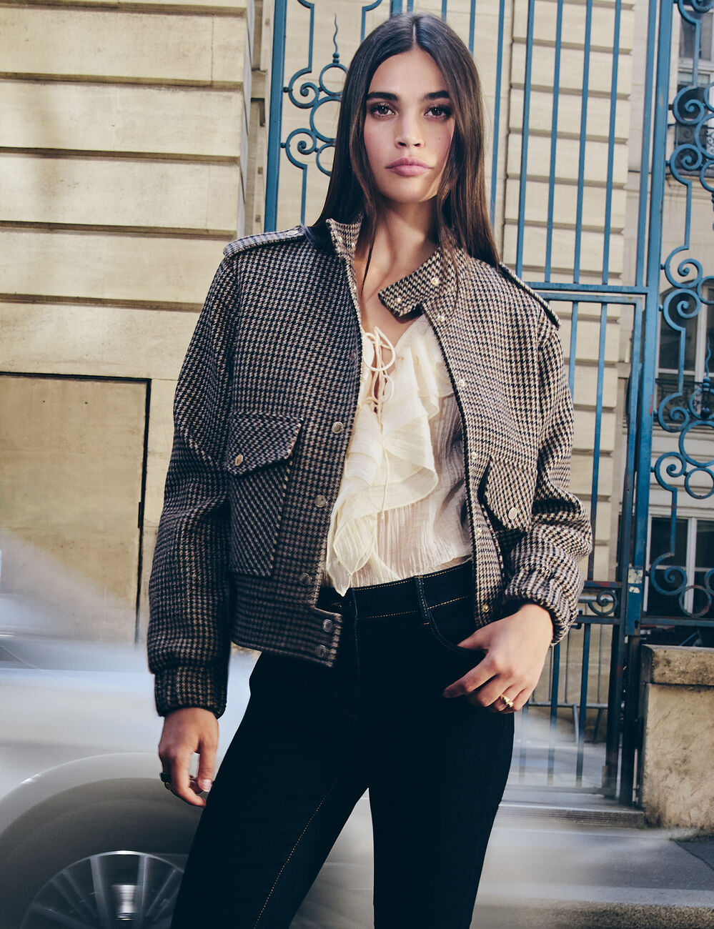 Blouson tweed col mao multicolore femme