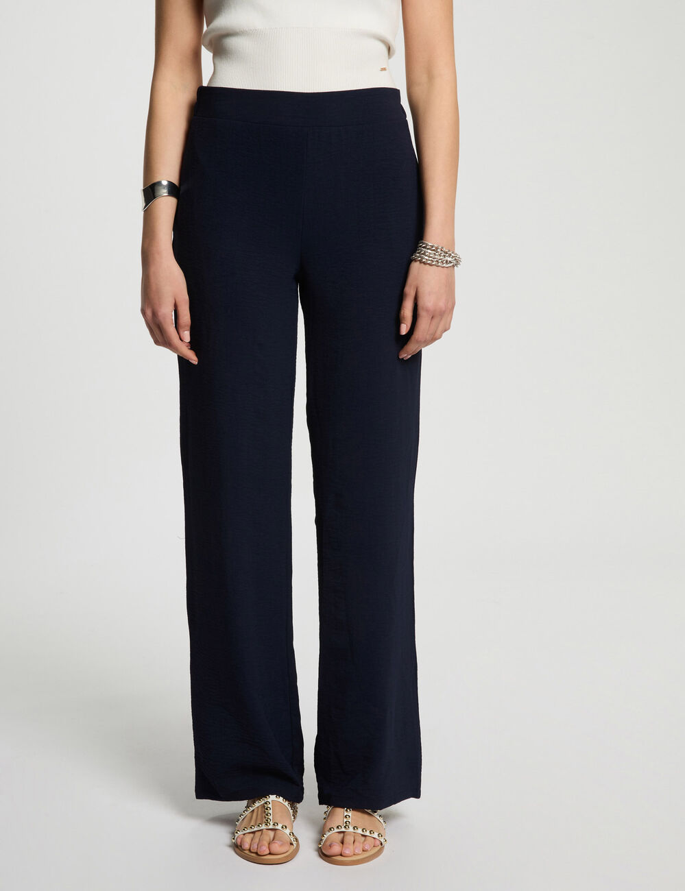 Pantalon large fluide bleu marine femme