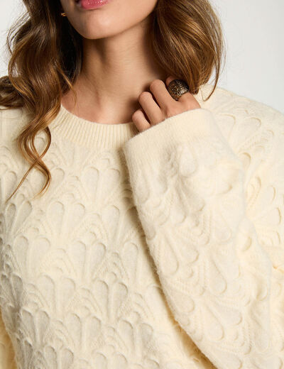 Pull col rond fantaisie ivoire femme