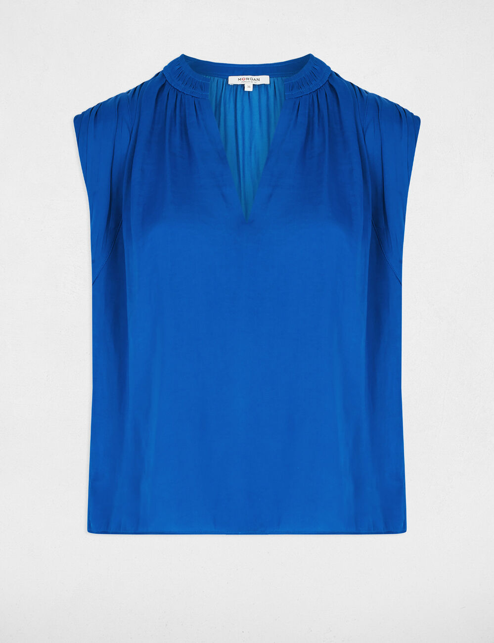 Blouse manches courtes satin bleu electrique femme