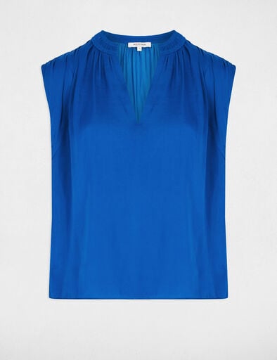 blouse manches courtes satin bleu electrique femme Blouse manches courtes satin bleu electrique femme