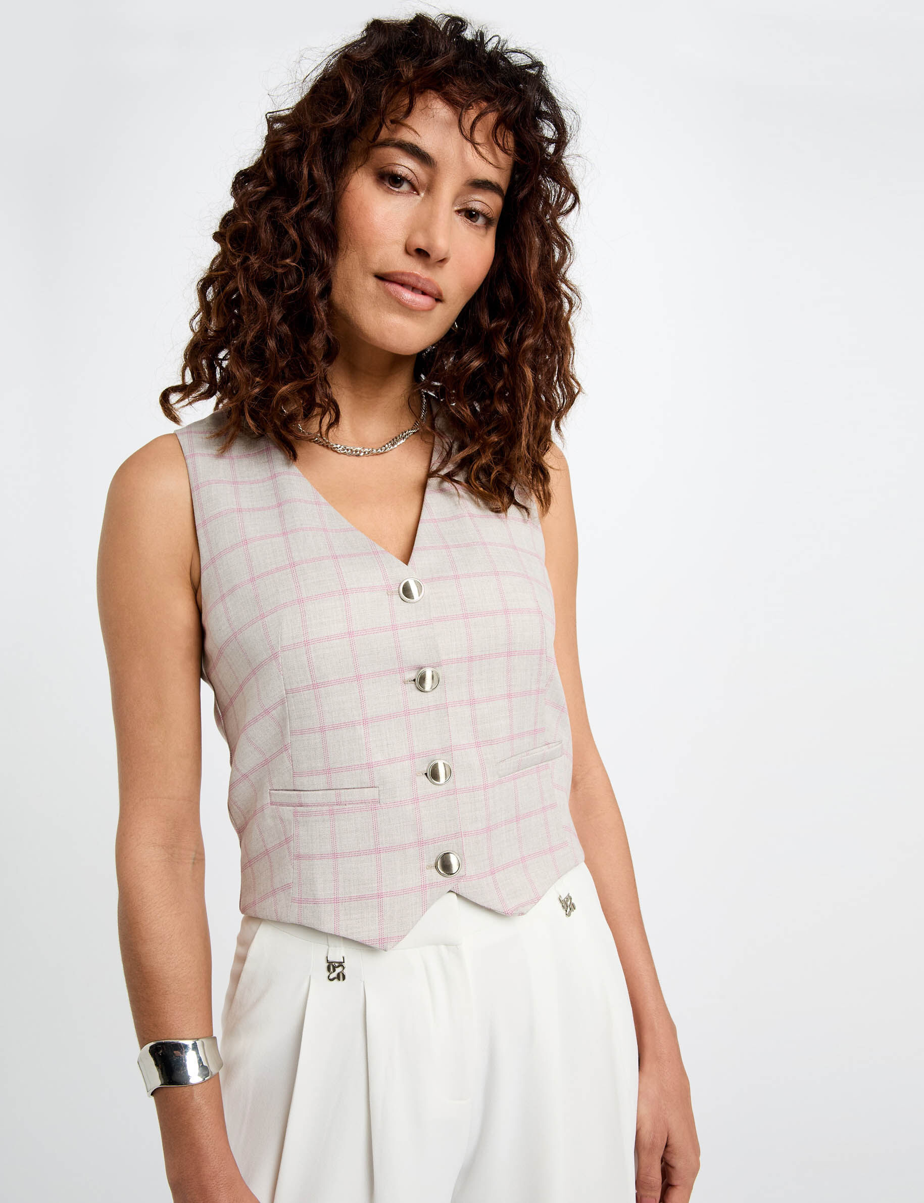 Veston sans manches à carreaux femme