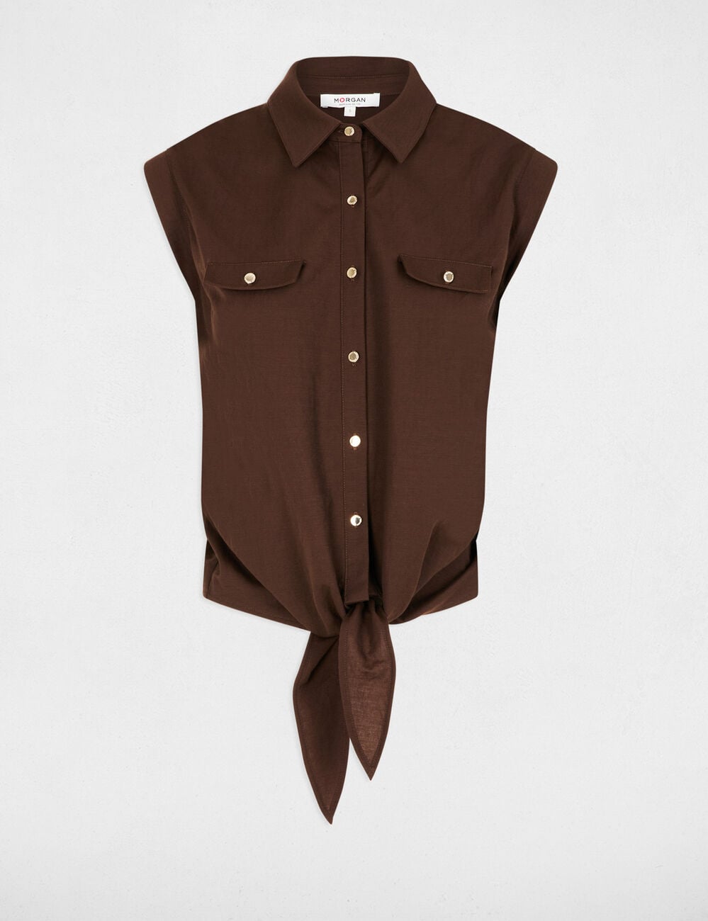 Chemise nou&eacute;e sans manches marron fonc&eacute; femme
