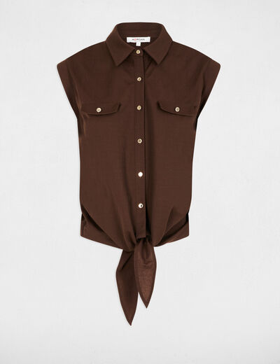 Chemise nou&eacute;e sans manches marron fonc&eacute; femme